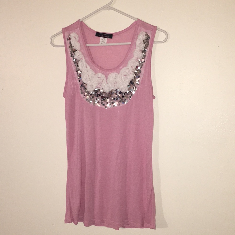 Pink Collection Tank with Rose / Sequin Details